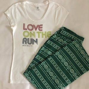 Xhilaration Green PJ Bottoms Aerie FIT White Tee L